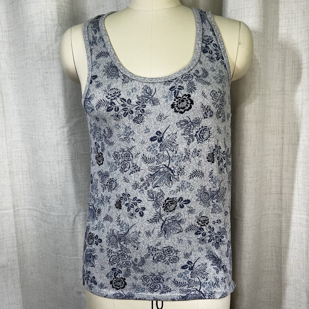 Lucky Brand Pajama Top Loungewear Women's Size Medium Grey Blue Floral Stretch